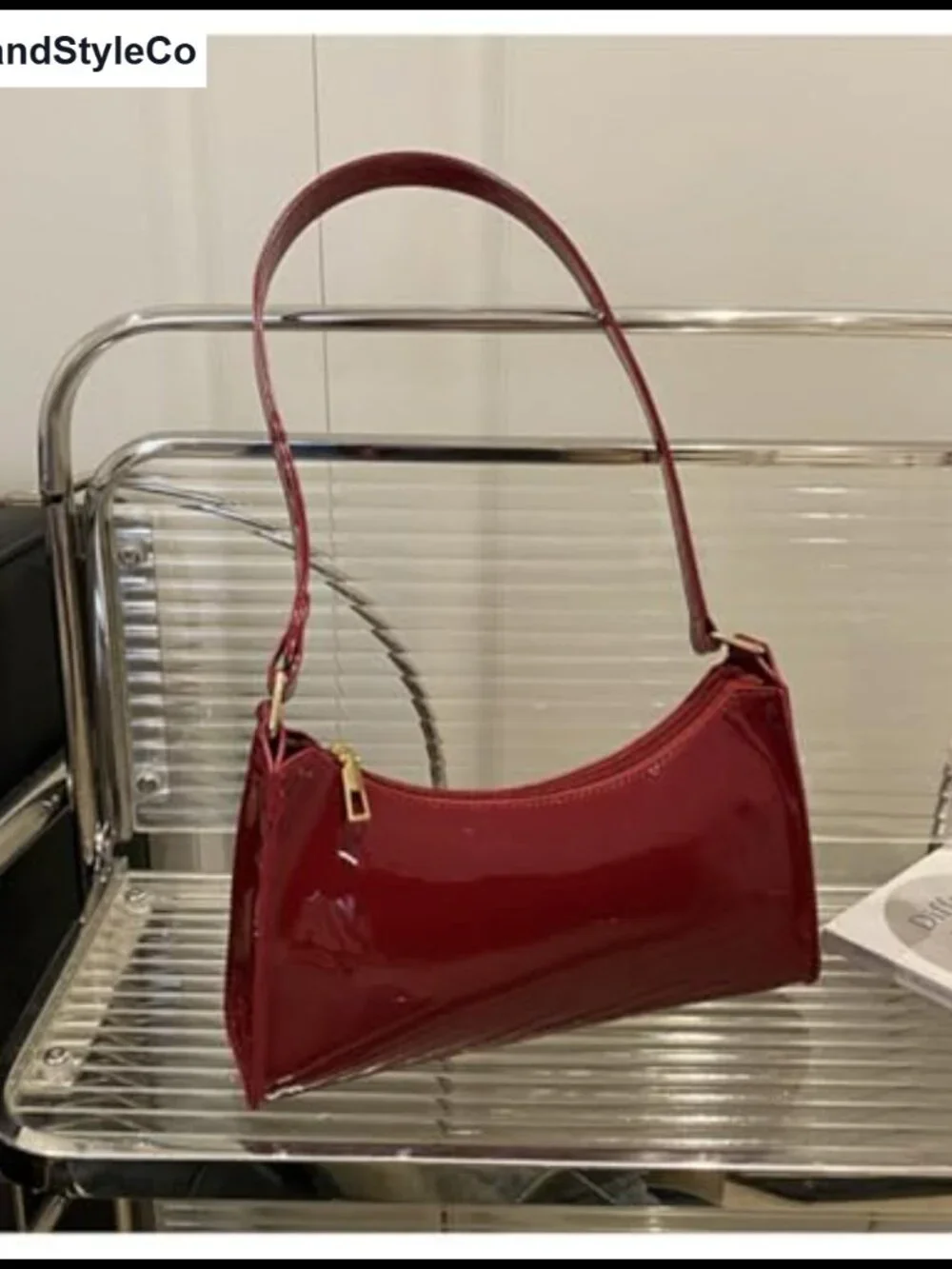 Patent PU Leather Mini Hobo Shoulder Bag Clutch Evening Purse with Gold Hardware